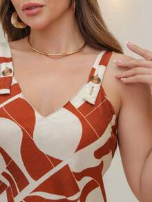 Rainbow Strappy Tank Top With Button, Thick Straps, Plain Viscose Blouse, Dune Print, Sizes M, G, GG (36-42), Summer, Women's, Casual, Elegant And Comfortable - 153-CAFE - 查看 3