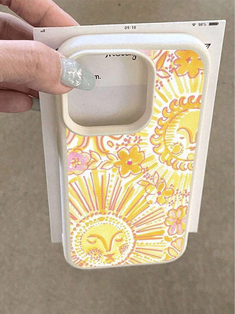 Yellow Sun Graphic Lychee Texture Shockproof Anti-Slip Soft Phone Case Cover Compatible With Apple & Phones Waterproof Anti-Fall Scratch ResistantFOR-YOUR-BELOVED-PHONEChristmas Gifts - Kiểu 1 (1 CÁI) - Xem 1