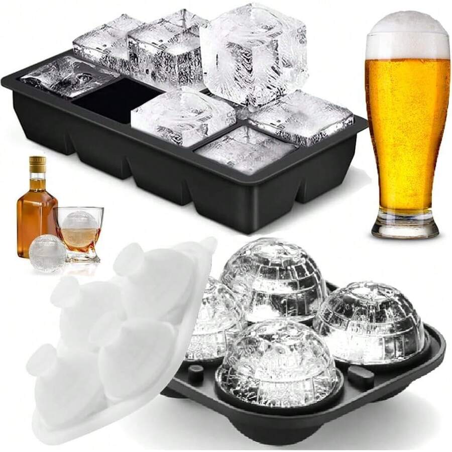 2pcs Molde para Hielos de Silicón en Forma de Esferas y Cubos, Bandejas de Silicona Reutilizables, Moldes para Paletas con Tapa para Cubitos, Cócteles, Whisky, Fácil Liberación, Sin BPA - 1 - Ver 1
