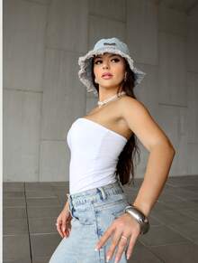 Women's Tube Top, Strapless Cropped Blouse, Basic, Spandex, Double Lining, No Padding - 白色 - 查看 3