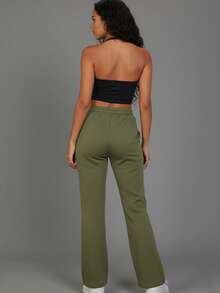 Women's Casual Long Straight Leg Sweatpants With Drawstring And Pockets For Everyday Comfort - Olive - View 3