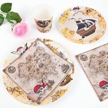 10pcs Pirate Treasure Map Disposable Plates, Napkins And Cups Set, Suitable For 10 Guests, One-Time Paper Plates Party Supplies For Birthday Party, Family Picnic - Multicolor - View 4