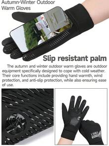 1 par de guantes térmicos forrados para hombres, a prueba de viento y cálidos para uso en exteriores e interior durante el invierno, con capacidad táctil para pantallas, de unicolor y de dedo completo - Negro - Ver 5