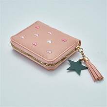 Nueva billetera con cremallera y flecos, billetera corta para mujer, diseño lindo y multifuncional de estilo coreano, monedero, decoración de habitación - Multicolor - Ver 9
