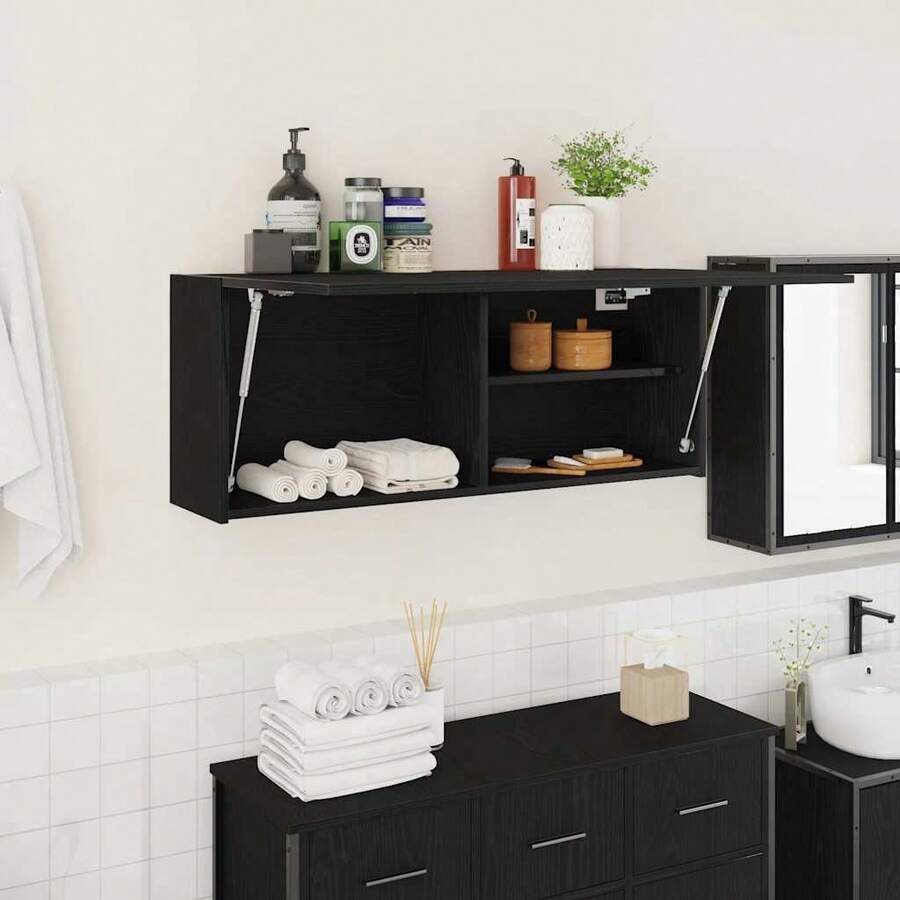 vidaXL Bad-Wandschrank Schwarz 100x25x40 Cm Holzwerkstoff - Schwarz - Übersicht 1