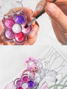 6 Colors/Set Little Flowers Portable Color Palette Solid Pearly Lustre Watercolor Pigments Art College Students Outdoor Sketching Portable Paint