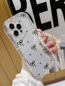 黑色蝴蝶结元素新颖手机壳，蝴蝶结透明彩绘链条奶油色波浪边防震加厚手机保护壳，印花，兼容 17/17 Pro/17 Pro Max/16/11/16 Pro Max/13/11、12、13、16、15、16 Plus、16 Pro Max、S23、S24、S25、S24 Plus、S25 Plus、A56、A36、A26/A13 4G、A22、A21S、A51 4G、A52、S22 Ultra、A33 5G，兼容 10，兼容Note 11 4G，兼容手机壳，国际版，非国内版。 - 彩色 - 查看 2