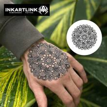 INKARTLINK 曼陀罗花图案临时纹身贴纸，革命性纹身技术，半永久纹身，仿真纹身，防水持久1-2周，逼真纹身效果，小众设计纹身贴纸，果汁纹身贴纸，植物纹身贴纸 - 黑色 - 查看 1