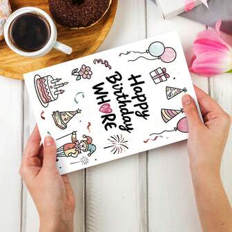 1 Set Cartoon Greeting Card, Hand-Drawn Patterns Birthday Card, Kraft Paper Blessing Message Card, Assorted Holiday Card, Birthday Party Favor For Loved Ones, Friends And Family, Perfect For Sibling Celebration, Distance Gifting & Party Hand-Delivery, Birthday Card, One Card With One Red Envelope