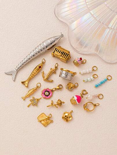 1 pièce Bateau à gâteau à l'ancre en acier inoxydable à la mode, pendentif en jade, poisson argent gros, zirconium, écouteurs, rose. Acier inoxydable plaqué or 18 carats, convient pour la création de bijoux, colliers, bracelets, boucles d'oreilles, porte-clés, accessoires de sac, accessoires de bijoux pour femmes, accessoires de portefeuille, pendentifs, bijoux en acier inoxydable DIY