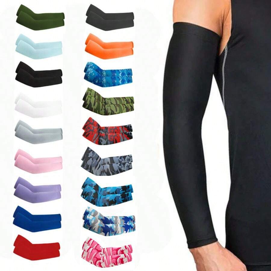 2pcs Arm Sleeves - Warm, Cooling, Sports Sleeve Hand Covers For Running, Fishing, Cycling | Durable Textile Material, Black With Colorful Patterns, Hand Washable, Sports Armwear | Patterned Sleeve | Woven Texture - Multicolor - View 1