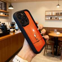 Cubierta de teléfono con borde negro y diseño de dibujo animado naranja con personaje corriendo sobre una línea para uso diario en cafeterías y espacios casuales Aplicable a los teléfonos de la serie Apple y Galaxy - Café integral - Ver 6