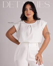 Women's Tailored Blouse With Buttons And Round Neck - White - View 2