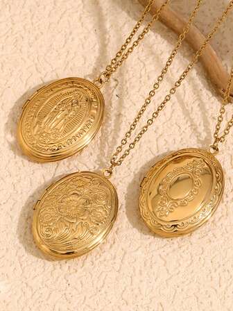 1件欧美风创意不锈钢18K镀金双面雏菊镜面吊坠项链（女士款）