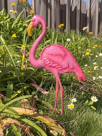 1pc Metal Flamingo Garden Stake, Realistic Garden Yard Art, Plant Decoration For Floral Theme Potted Plants