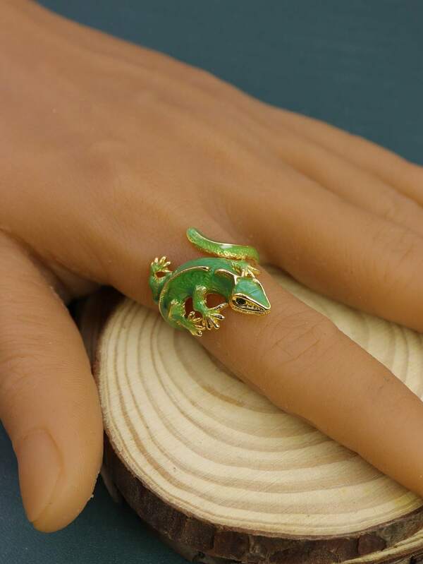 1pc Vintage 3D Colorful Lizard Animal Adjustable Open Ring, Suitable For Daily Wear, Party, Halloween & Christmas Gifts