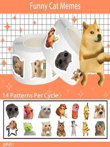 500 SZTUK/ROLKA Zabawne naklejki z memami zwierząt, rolka, 14 wzorów na cykl, idealne do metalowych naklejek na telefon, dekoracji piórników szkolnych i artykułów papierniczych dla uczniów DIY - Wielokolorowe - Zobacz 9