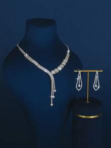 1 Set de Elegante Joyería Nupcial con Collar, Aretes y Pulsera de Cristales Brillantes, Adecuado para Uso Diario de Mujeres, Bodas, Fiestas, etc.