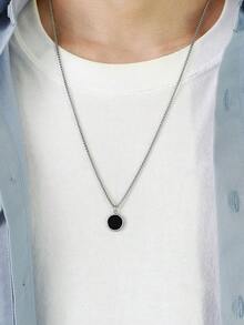 1 pieza Collar con colgante geométrico de disco negro redondo de acero inoxidable, adecuado para uso diario de hombres y mujeres