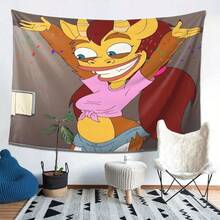 Big Mouth (2) (1) Tapestry - Vibrant Animated Character Design On Cherry Light Beige Fabric, Horizontal Home Decoration Suitable For Living Rooms, Bedrooms, Offices And Parties, No Power Required, Perfect Gift For Festivals And Birthdays, Cute Decoration, Fun Design, High-Quality Printing - 彩色 - 查看 2