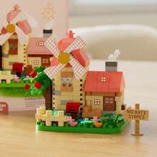 Juguete modelo de bloques de construcción de partículas micro en forma de casa de molino de viento, decoración de escritorio de dibujos animados lindos DIY, regalo de decoración del hogar - Multicolor - Ver 10
