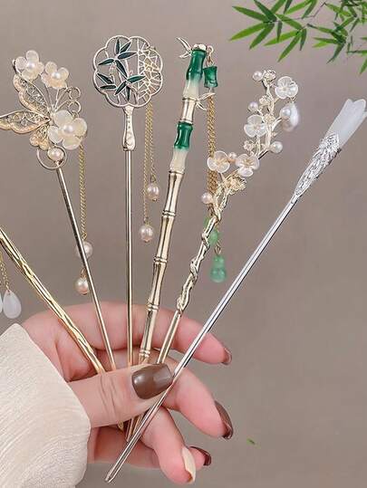 TOEDO Eleganter chinesischer Stil Haarclip Quaste Haarstab traditionelles Blumenmuster Haarstyling Accessoire Schmuck Haarspange Haarnadel, Geschenke, Reisen, Geschenke für Frauen, Haarsachen, Strumpfstopfer