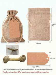 30个装抽绳纸板亚麻礼品袋，可重复使用，派对回礼袋 + 免费礼品标签和绳子，棕色亚麻布袋，适用于婚礼、生日、派对回礼、节日包装、珠宝袋、DIY工艺香囊 - 彩色 - 查看 10