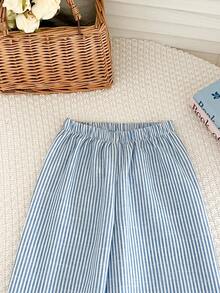 2pcs/Set Young Girl Casual Bow Ribbed Sleeveless Top And Pants Set, Summer