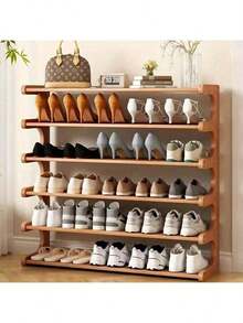LOVEWE 4/5/6-Tier Natural Wood Color Wooden Shoe Rack - Multi-Layer Freestanding Shoe Storage Organizer With Wood Grain Finish, Stackable Shoe Shelves For Entryway, Closet, Hallway, Mudroom, And Front Door, Space-Saving Narrow Shoe Organizer Fits 15-24 Pairs Of Shoes, Easy Assembly Home Storage Supplies For Renters​