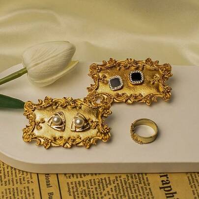 1/2件套复古首饰展示架 - 优雅耳环架，可放置戒指、钥匙和摄影道具；简约耳环收纳托盘 - 首饰碟，可放置戒指、钥匙和造型摄影首饰架；复古耳环展示架，可平放展示耳环和道具；装饰首饰碟 - 独特的耳环收纳和家居装饰礼品