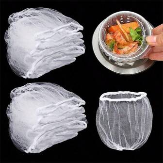Disposable Kitchen Sink Strainer Bags - Anti-Clog Mesh Filter With Drawstring Closure, White Fine Mesh Design For Efficient Food Waste Capture, Prevents Drain Clogs!, Kitchen Sink Strainer For Kitchen Sink