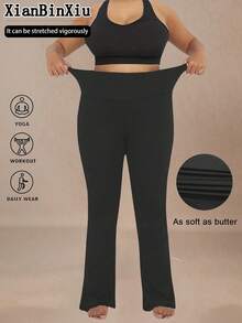 XianBinXiu 1 pieza Pantalón de yoga de talle alto con pierna acampanada en azul marino y negro talla grande, diseño levantador de glúteos, tela elástica y cómoda de punto, adecuado para uso diario y entrenamiento, gran regalo para mujeres - Negro - Ver 9