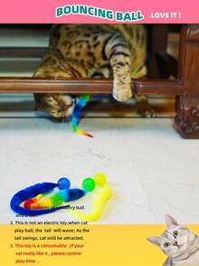1pc Interactive Cat Lover And Cat Mom Love Toy Magic Worm Ball Elastic Ball Toy Furry Cat Lover And Cat Mom Loveerpillar Teaser Color Radom
