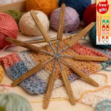 Set de 9 cârlige de croșetat cu mâner din bambus, ace de croșetat cu cap metalic pentru începători, instrumente de tricotat, dimensiuni asortate, ușor de înfilat, netede și antiaderente - Multicolor - Vizualizare 2