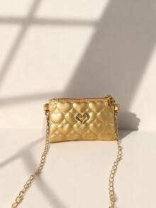 PU Leather Children's Shoulder Bag With Embroidered Heart For Girls, Mini Square Crossbody Bag