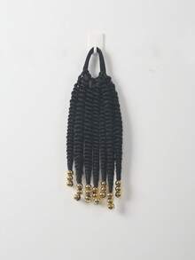 Fluffy Curly Short Ponytail Hair Extension, With Gold Or Silver Beads, Heat-Resistant Synthetic Fiber, Suitable For Girls/Children, 1pc/2pcs, 8 Inches - Black - View 9