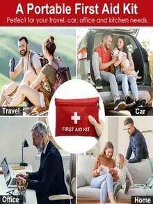 5 piezas/2 piezas Kit de primeros auxilios portátil de Cruz Roja, kit de emergencia para viajes, adecuado para el hogar, la oficina, exteriores, barco, camping, senderismo, para almacenar suministros básicos de primeros auxilios, hogar y campamento al aire libre, aventura, equipo de emergencia básico, portátil y duradero - Rojo - Ver 8