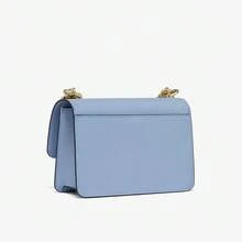 Michael Kors Geantă crossbody mică HEATHER, albastru deschis, 32S2G7HC0L457, design premium cu clapă din piele, cu logo MK îmbunătățit, accesorii aurii, interior spațios pentru ruj și articole esențiale, curea elegantă cu lanț, ideală pentru ținute elegante