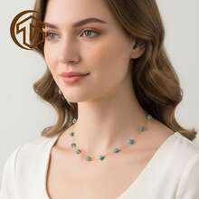 Zhenwei xina 1 chiếc vòng cổ bằng thép không gỉ đính đá ngọc lam tự nhiên phong cách Bohemian, thích hợp làm trang phục đi nghỉ cho phụ nữ hoặc làm quà tặng Ngày của Mẹ - Màu xanh lam - Xem 3