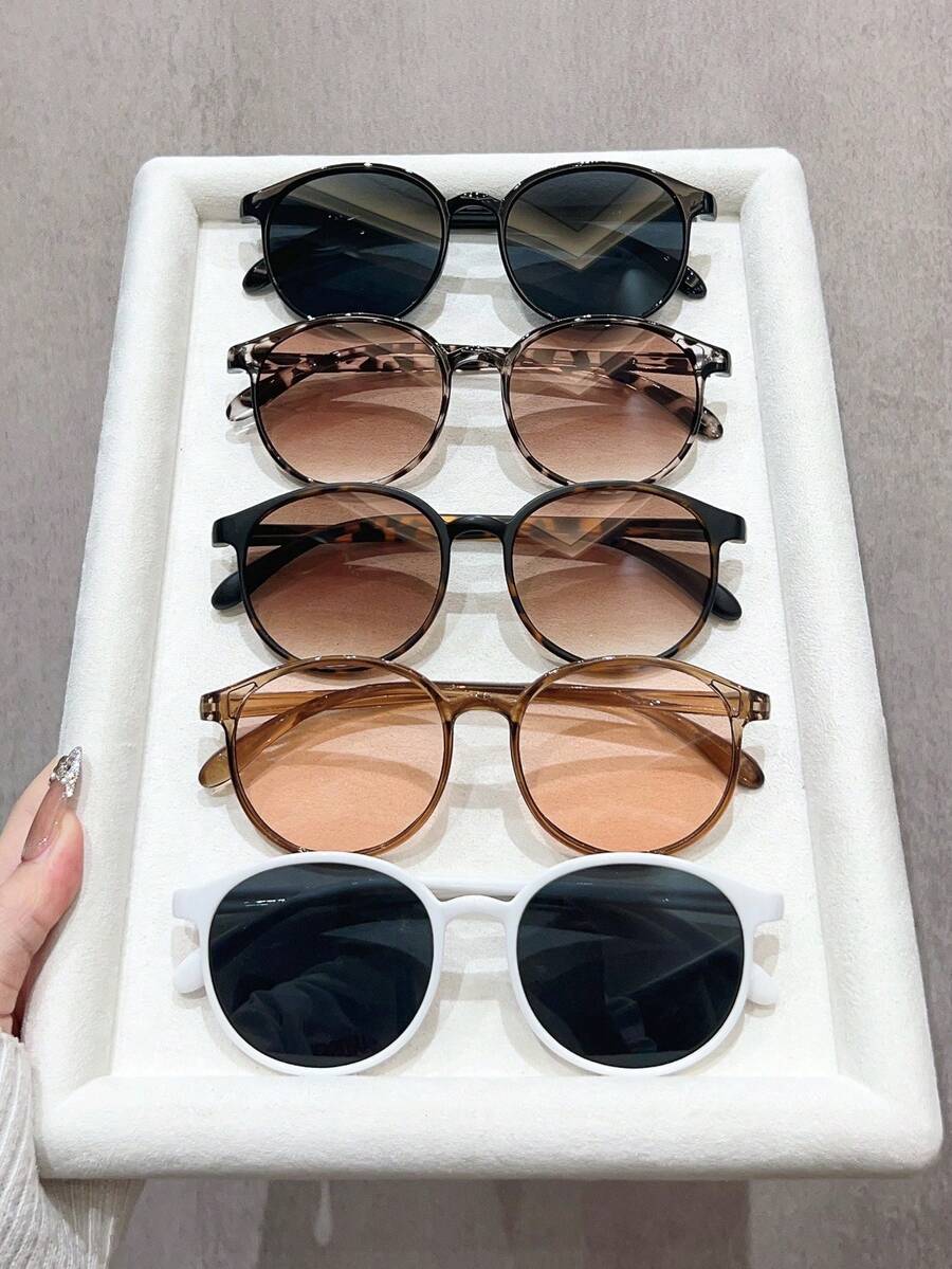 5pcs Casual PC (Polycarbonate) Round Frame Sunglasses, Women's Fashion Y2K UV Protection Beach Travel Party Accessory, Everyday Wear - Multicolor - View 1