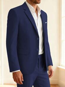 Mens Slim Fit 2-Piece Suit Two Buttons Notched Lapel Solid Suit Jacket Pants Set Tuxedo For Prom Concert Graduation Season Size XS-3XL Men's Spring New Products Suit Sets For Wedding Concert  Graduation Season - Navy Blue - View 3