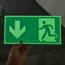 1pc Glow-In-The-Dark Emergency Exit Signs - Durable PE Material, Green Border & White Arrow, Fire & Evacuation Indicators For Workshops, Offices, Public Spaces, Workshop Safety Equipment|Luminous Signs|Green Bordered Signs
