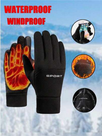 1 Pair Men's Outdoor Sports Cycling Gloves, Fleece Lining, Anti-Slip, Touchscreen, Suitable For Autumn/Winter Driving And Fishing