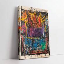 1pc Basquiat Wall Art - Authentic Signature Style Abstract Crown With Chaotic Lines & Scribbled Text - Modern Black Figure/Word Paintings For Decor - For Bedroom, Living Room, Holiday Parties - - Nhiều màu - Xem 1