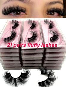 10/16/21 Pairs Fluffy&Thick 3D False Eyelashes With Glitter Paper Box,Lashes Bulk Christmas Gifts,3D Cat Eye Eyelashes Natural Soft,Protable, Makeup Manga Lashes,Dramatic Messy Mink Lashes Wispy, Individual Package Faux Mink Lashes Wholesale - 黑色 - 查看 9