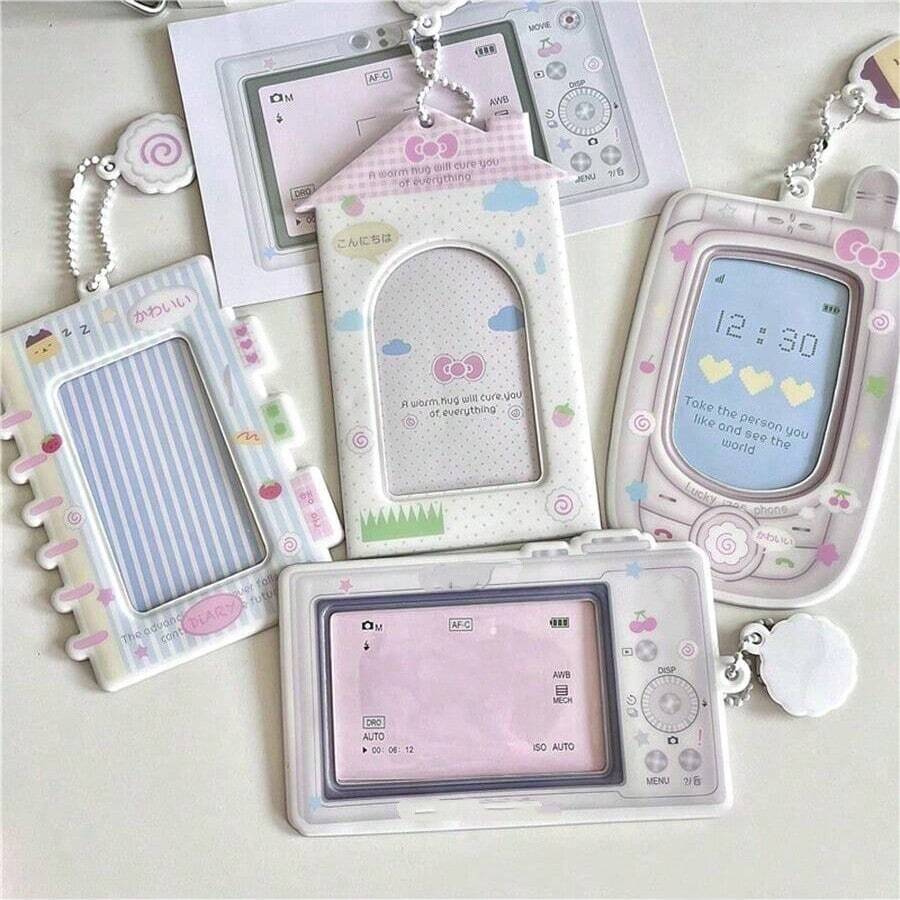 Camera Cartoon Phone PVC Card Holder, Small Card ID Photo Storage Pouch, Bag Charm - Multicolor - View 1