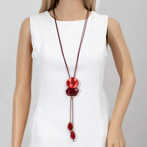 قلادة طويلة من سبيكة الألومنيوم والراتنج بتصميم عشوائي، بأشكال وألوان وأنماط متنوعة، بأسلوب عطلة عادي