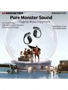 Monster XO6 Wireless Bluetooth Earphones: High-Performance Audio, Long Battery Life, Open-Fit Design, Comfortable Fit, Sweat-Proof, Suitable For Sports, Blue.