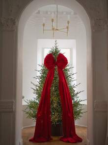 1pc White Bow, Wedding Decor Bow, Home Decor, 2026 Valentine's Day Aesthetics, Satin Bow Bedroom Decor, Stairwell Decor - Elegant Beige/Red Extra Large Christmas Tree Bow, Suitable For Christmas Winter Decor, Room Decor, Home Decor