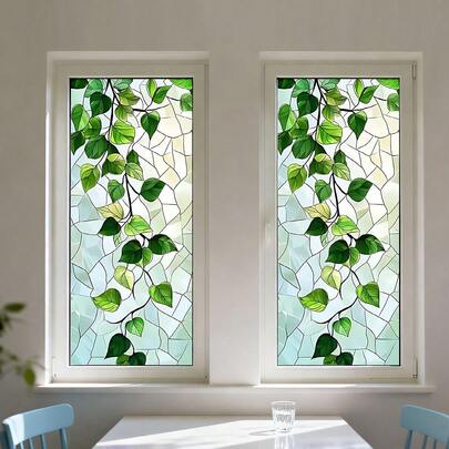 1 Piece Of Spring Green Plants, Vines, Electrostatic Color Film, Glass Sticker Made Of PVC Material, Detachable, For Privacy Beautification In Kitchens And Bathrooms, Window Decoration Scene Sticker For Home Renewal, Glass Window And Door Decoration In Houses
